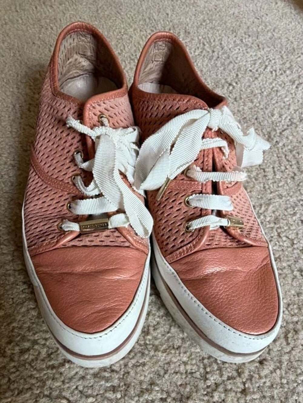 Donald J Pliner Women's Pink Perforated Leather Platform Lace-Up Sneakers